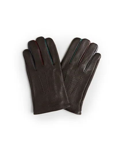 Ted Baker Mens Parmed Leather Gloves, Chocolate Brown