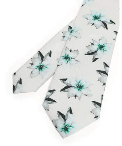 Ted Baker Mens Sarsh Printed Floral Tie, White Silk - One