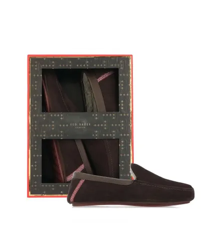 Ted Baker Mens Vallant Moccasin Slipper in Brown Suede