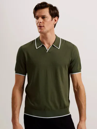 Ted Baker Open Neck Polo Top, Green Olive - Green Olive - Male