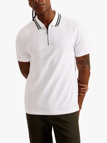 Ted Baker Orbite Zip Neck Polo Shirt - White - Male