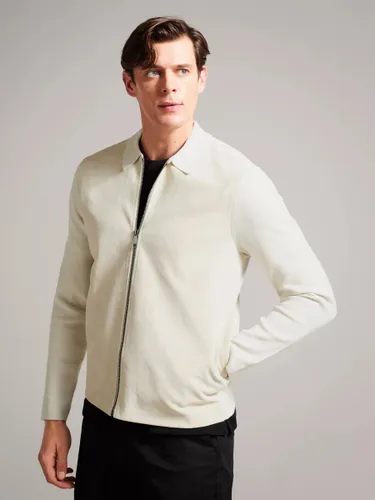 Ted Baker Pieter Long Sleeve Suede Front Zip Through Jacket, Natural Taupe - Natural Taupe - Male
