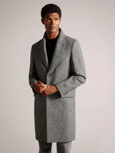 Ted Baker Raywood British Wool Herringbone Overcoat - Grey - Male