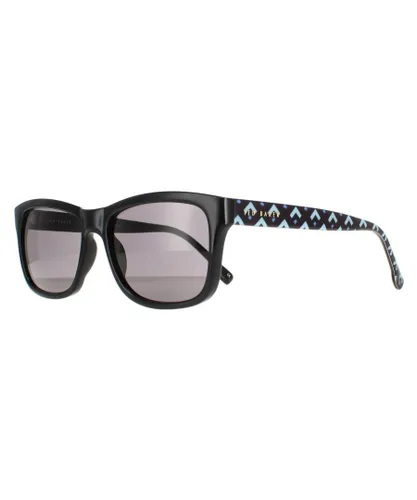 Ted Baker Rectangle Mens Polished Black Patterned Grey TB1455 Dane Sunglasses - One