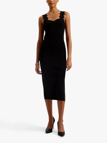 Ted Baker Sharmay Scallop Strap Bodycon Midi Dress - Black - Female