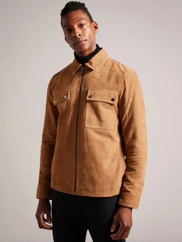 Ted Baker Thierry Suede Zip Through Shacket, Tan - Tan - Male