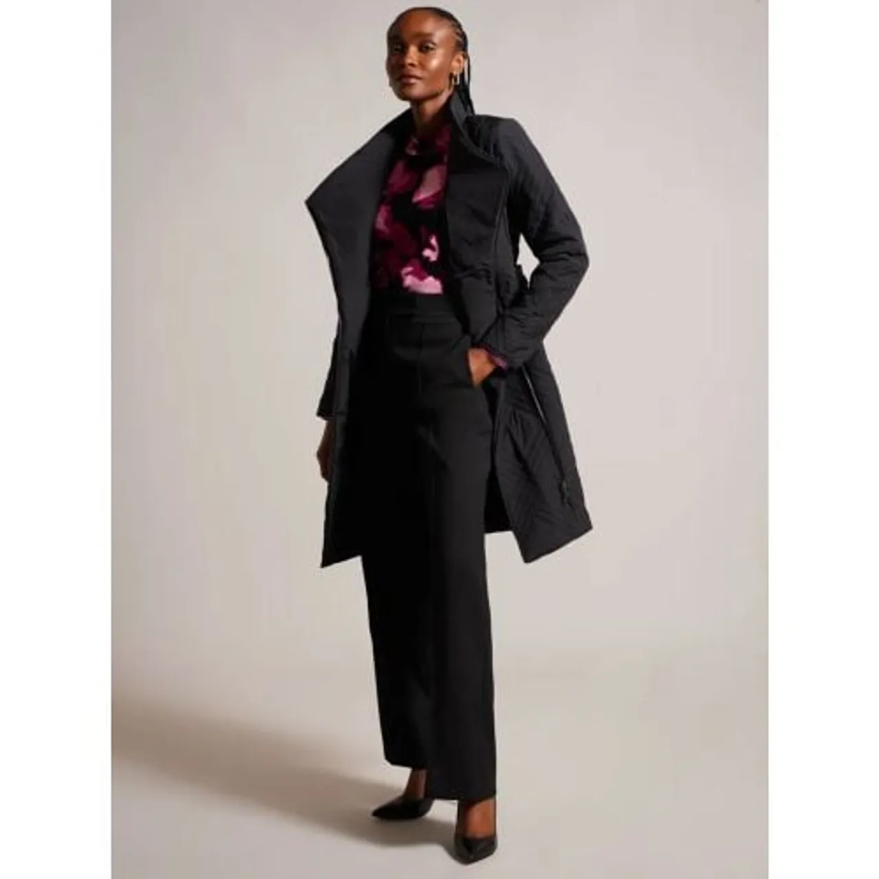 Ted Baker Womens Black Rosemae High Collar Wrap Coat