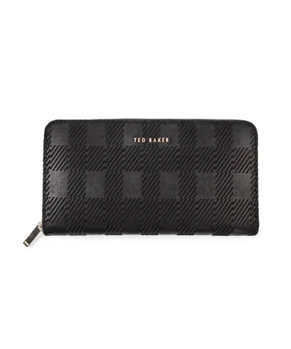 Ted Baker Womens Cheklia House Check Large Zip Around Purse, Black - One Size