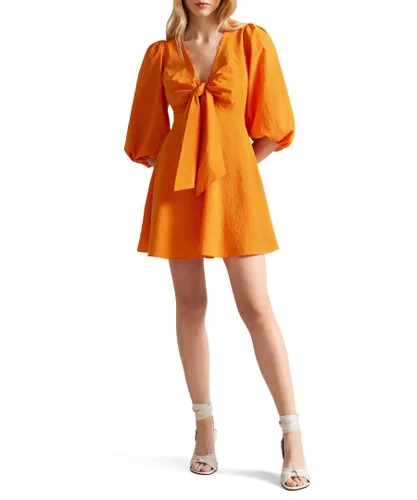 Ted Baker Womens Jozelyn Seersucker Tie Front Mini Dress, Orange