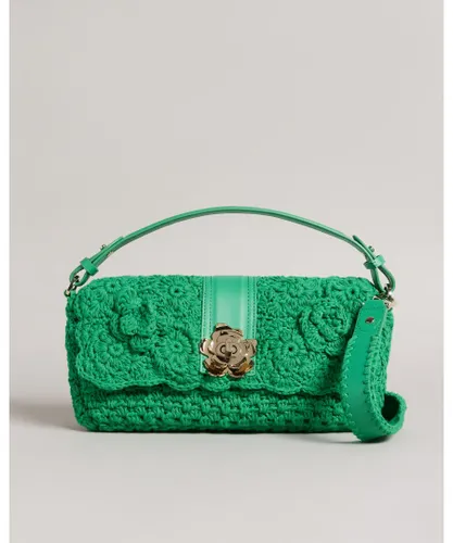 Ted Baker Womens Magnia Knitted Crochet Medium Shoulder Bag, Green - One Size