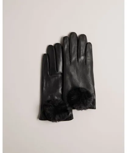 Ted Baker Womens Nacy Pom Leather Glove, Black