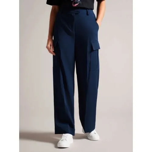 Ted Baker Womens Navy High Waisted Wide Leg Cargo Pant