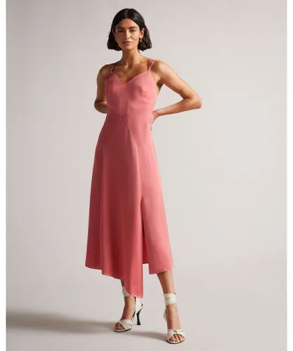 Ted Baker Womens Odinne Paneled Midi Slip Dress With Asymmetric Hem, Dusky Pink