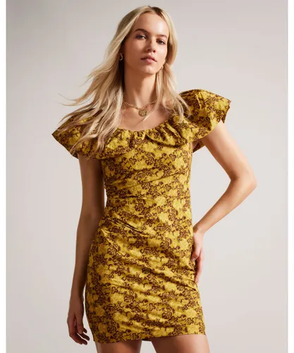 Ted Baker Womens Ondina Printed Seersucker Mini Dress, Mid Yellow