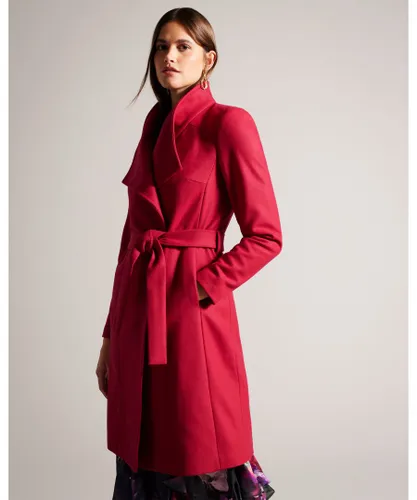 Ted Baker Womens Sandra Midi Belted Wool Wrap Coat, Deep Pink