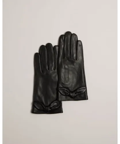 Ted Baker Womens Sophiis Bow Leather Gloves, Black