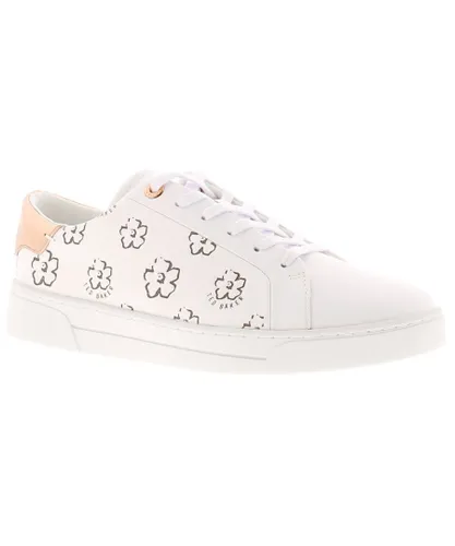 Ted Baker Womens Trainers Lace Up Taliy Leather Floral Detailing White Leather (archived)