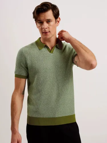 Ted Baker Wulder Regular Short Sleeve Open Neck Polo Shirt - Mid Green - Male