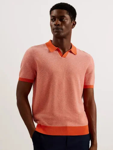 Ted Baker Wulder Regular Short Sleeve Open Neck Polo Shirt - Mid Orange - Male