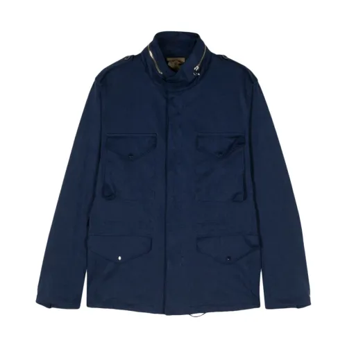 Ten C , Blue Textured Coat with Concealed Hood ,Blue male, Sizes: