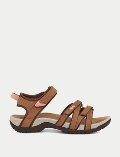 Teva Womens Tirra Leather Ankle Strap Flat Sandals - 5 - Tan, Tan