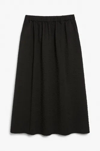 Textured high waist A-line skirt - Black