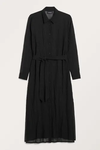 Textured midi shirt dress - Black
