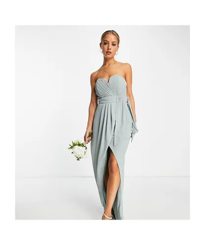 Tfnc Womens bridesmaid exclusive bandeau wrap midaxi dress with pleated detail in sage-Green