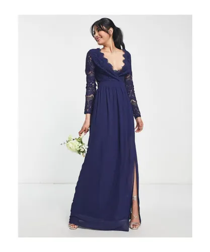 Tfnc Womens Bridesmaid open back lace maxi dress in navy blue