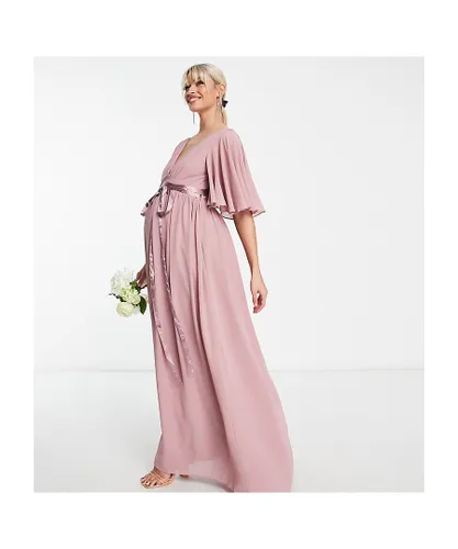 Tfnc Womens Materity Bridesmaid kimono sleeve pleated maxi dress with angel in lavender-Purple - Lilac