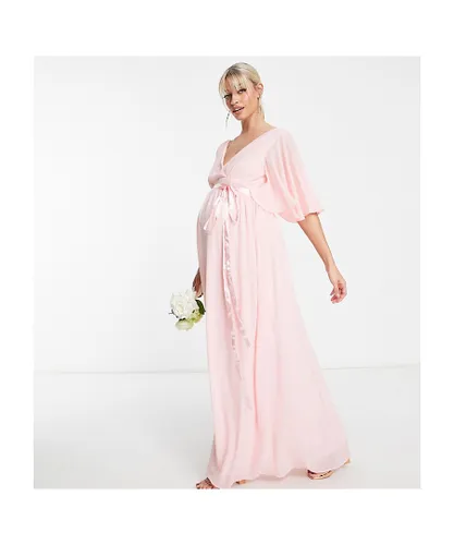 Tfnc Womens Maternity Bridesmaid kimono sleeve pleated maxi dress with angel in whisper pink