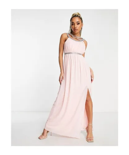 Tfnc Womens premium embellished back and front maxi dress in whisper pink - LPINK