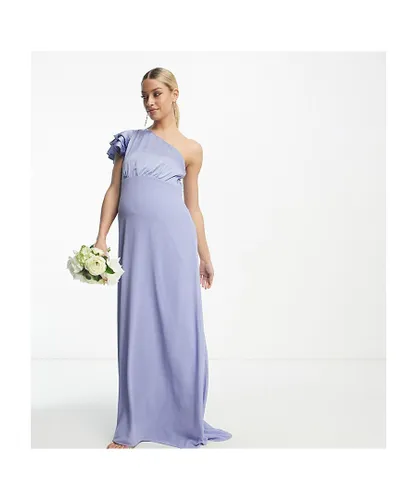 Tfnc Womens TNFC Maternity Bridesmaid ruffle shoulder maxi dress in powder blue - Sky Blue