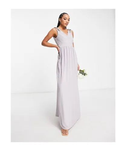 Tfnc Womens wrap front chiffon maxi dress with embellished shoulder detail in grey - LGREY