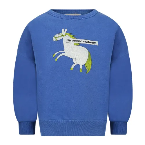 The Animals Observatory , Kids Sweatshirt with Animals Print ,Blue male, Sizes:
