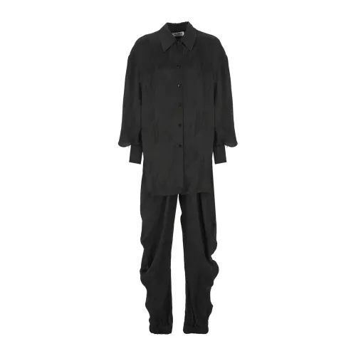 The Attico , Black Cotton Jumpsuit with Collar and Long Sleeves ,Black female, Sizes:
