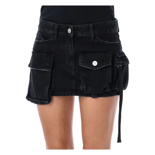 The Attico , Black Denim Mini Skirt with Cargo Pockets ,Black female, Sizes: