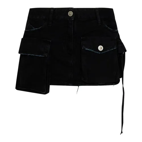 The Attico , Black Distressed Cotton Skirt ,Black female, Sizes: