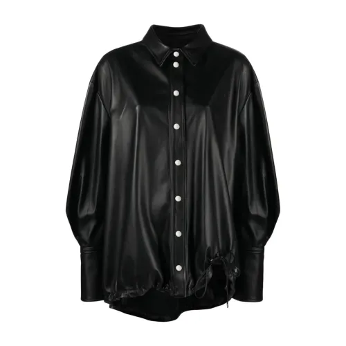The Attico , Black Leather Coat ,Black female, Sizes: