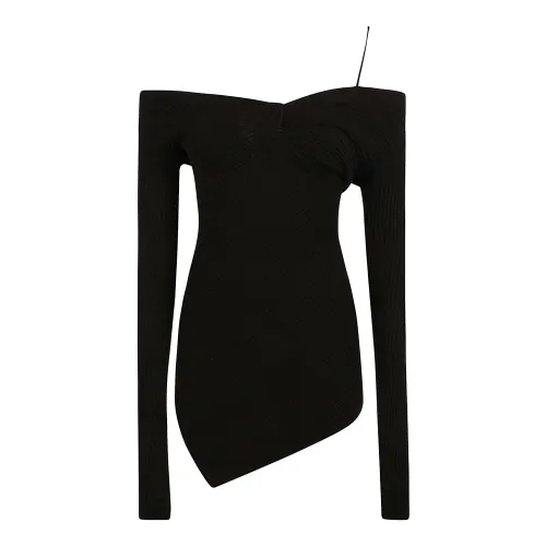 The Attico , Black Ribbed-Knit Dress with Twist Detailing ,Black female, Sizes: