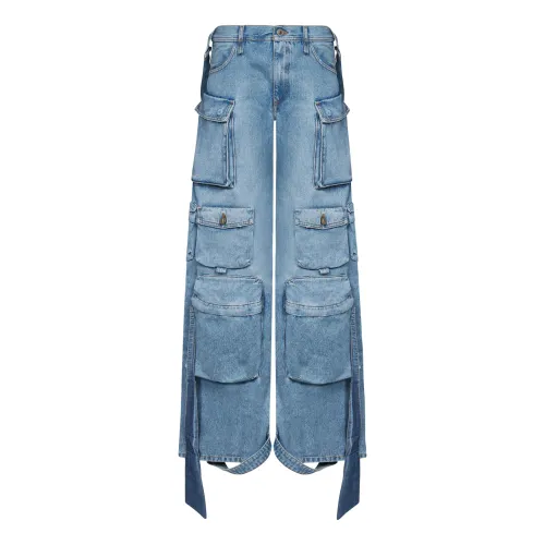The Attico , Blue Canvas Jeans with Cut-Out Details ,Blue female, Sizes:
