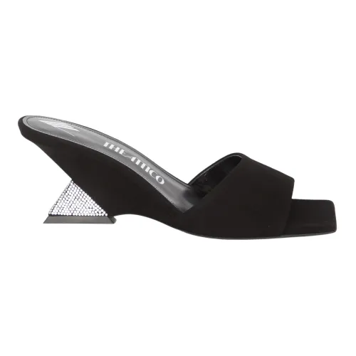 The Attico , Silver Sandals with Crystal-Encrusted Geometric Heel ,Black female, Sizes: