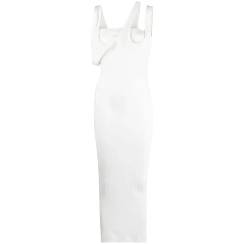 The Attico , White Ribbed Asymmetric Neckline Dress ,White female, Sizes: