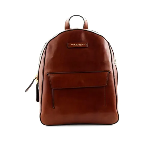 The Bridge , Brown Leather Backpack with Zip Closure ,Brown female, Sizes: ONE SIZE