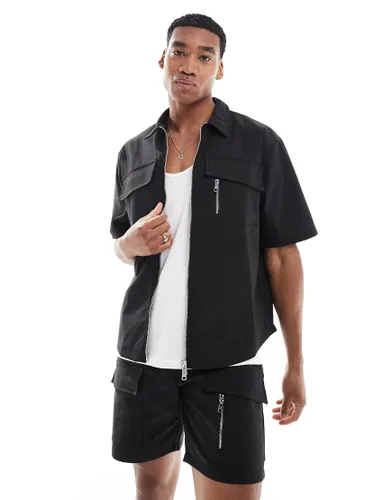 The Couture Club co-ord nylon zip through utility shirt in black