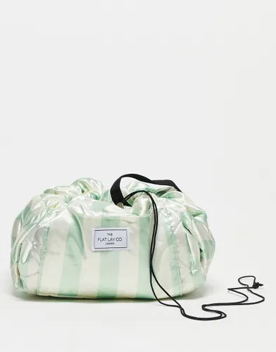 The Flat Lay Co. X ASOS EXCLUSIVE Drawstring Makeup Bag - Satin Sage Green Stripe-Multi
