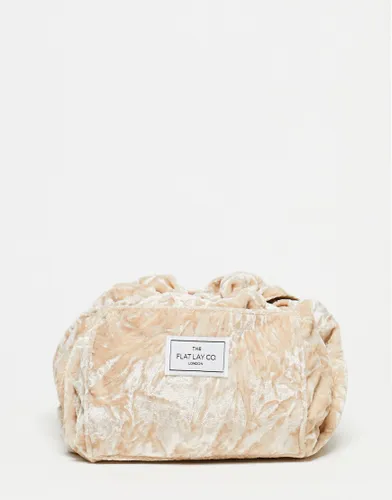 The Flat Lay Co. X ASOS EXCLUSIVE Glazed Crushed Velvet Drawstring Makeup Bag-Neutral