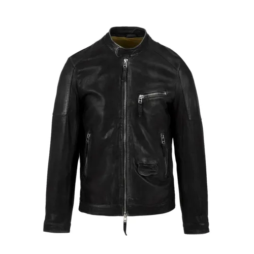 The Jack Leathers , Bandit 20 Black Leather Coat ,Black male, Sizes: