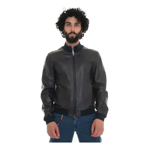 The Jack Leathers , Derekseamless open-work leather harrington jacket ,Blue male, Sizes:
