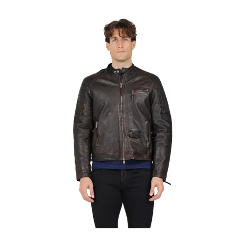 The Jack Leathers , Motorcycle Leather Jacket ,Brown male, Sizes: